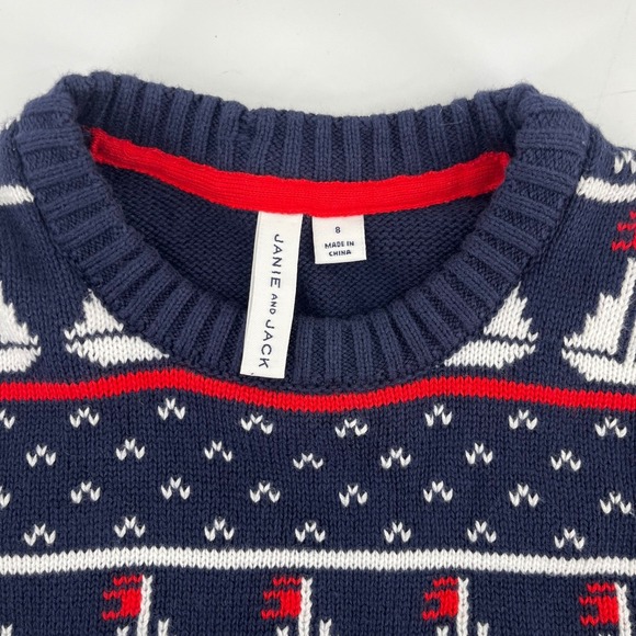 Janie and Jack Sweater Navy Blue Sailboat Intarsia Nautical Kids Size 8 - Picture 4 of 7
